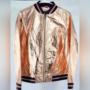 DKNY Women's Metallic Lamb Skin Bomber Jacket☆Size Small